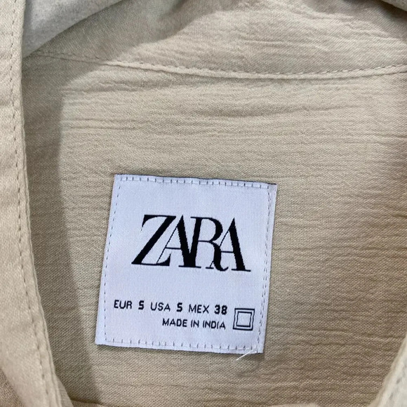 ZARA Tan Button Down Long Sleeve Shirt Cotton Beige Size Small Natural Office - Picture 4 of 6
